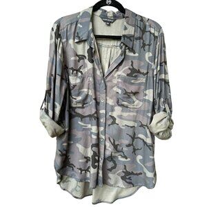 Rock‎ & Republic Gray Camo Button Up Shirt Size L